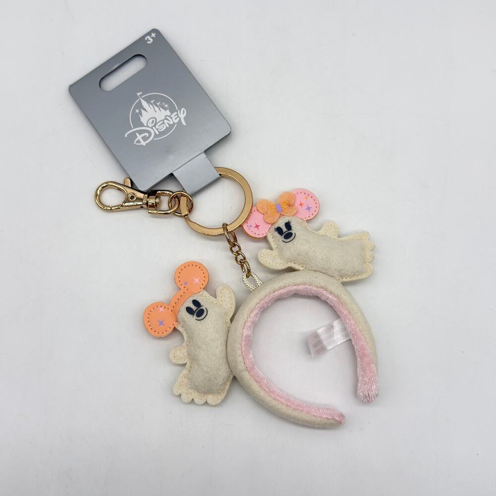 Disney Mickey & Minnie Mouse Cutie Ghost Ears Plush Keychain Bag Charm NEW